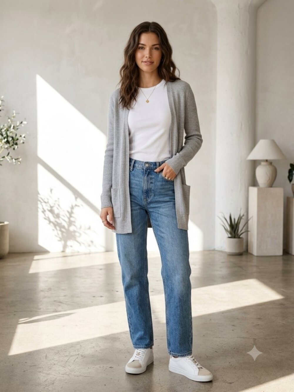 Oak + Fort Grey Oversized Open Front Cardigan Pocket Minimalist Scandi S 0445